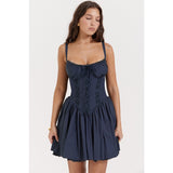 Women's dress - cross-border amazon spring/summer european and american sexy women's lace patchwork cinched waist slip dress