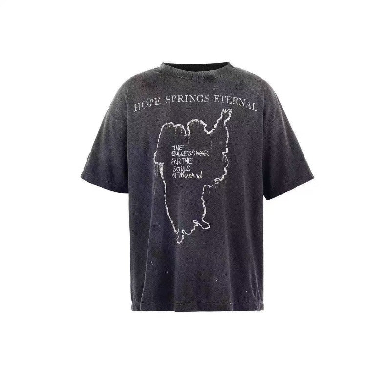 saint m t shirts  s.m vintage washed graphic crew neck pullover short sleeve top - wholesale