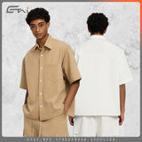 Men's boxy fit short sleeve workwear style shirt - summer casual heavyweight men's shirt