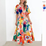 Women's dress - amazon cross-border fashion - european & american style - summer floral print - bubble sleeve a-line maxi dress - elegant dress