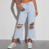 Women's pants: in-stock cross-border fashion - european & american retro wide-leg pants, loose straight-leg jeans, distressed long pants for women