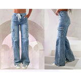 Women's pants: factory direct straight-leg jeans, american casual drawstring multi-pocket cargo pants - in stock