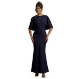 Women's dress - european & american style summer hot girl mid-sleeve cutout pleated dress - cinched waist, bodycon, sexy maxi dress