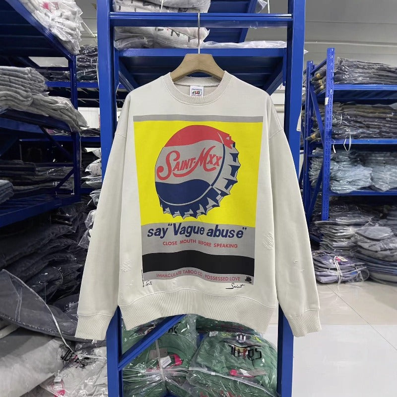 Saint m hoodie - autumn/winter s.m bottle cap letter graphic crewneck pullover sweatshirt - wholesale
