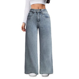 Women's spring/summer cross-border denim pants: pink bow embroidered, high-waisted, wide-leg, american style, with back pockets