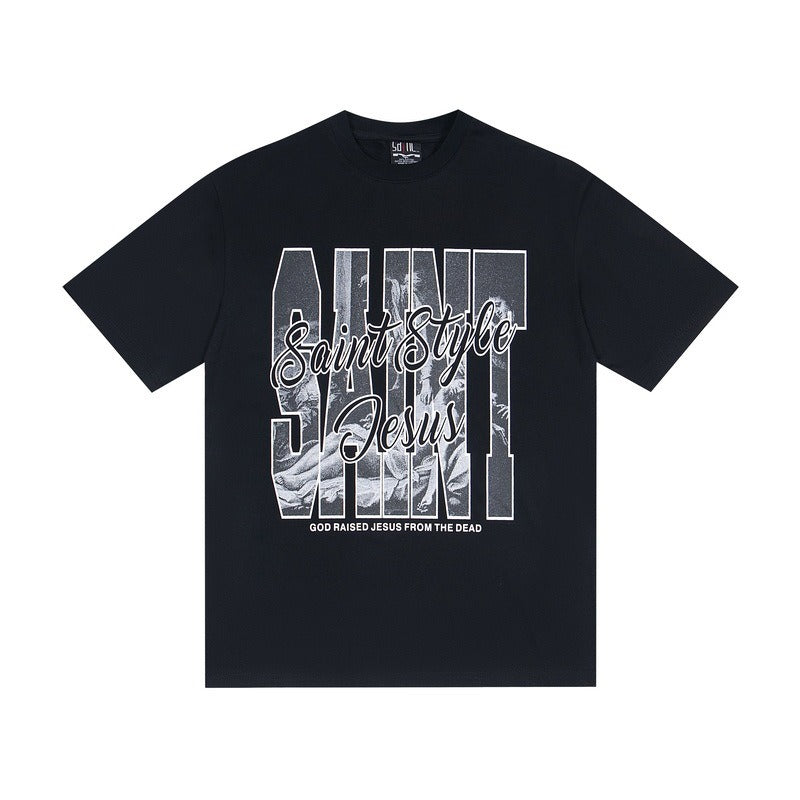 saint m t shirts  s.m creative letter graphic crew neck short sleeve tee