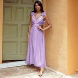 Women's dress: summer bestseller - cross-border chiffon floral pleated maxi dress with open back and criss-cross tie detail