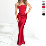 Women dress year cross-border red tube top fishbone sexy silm fishtail fishtail skirt longpure colordress women