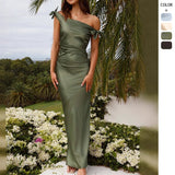 Women's summer dress - european & american style off-the-shoulder one-shoulder tie-up elegant sexy bodycon mini dress