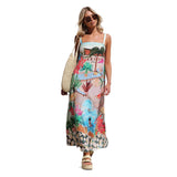 Women's dress - european & american cross-border e-commerce, aliexpress, independent website - sexy spaghetti strap, graffiti linen print, maxi swing dress for women