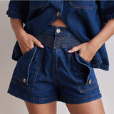 Women's pants: summer amazon cross-border european and american style casual retro loose shirt & denim shorts set - denim women's