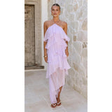 Women's off-the-shoulder european and american style fashionable chiffon printed fairy long elegant evening gown dress for cross-border e-commerce
