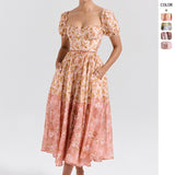 Women's dress - cross-border temu style - puff sleeve - amazon & independent website - ladies' floral print - pleated skirt
