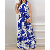 Women's dress - cross-border amazon ebay us/eu summer halter neck tie-up printed ruffle hem dress