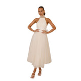 Women's dress - cross-border fashion: european & american spring/summer high-end tulle turtleneck casual halter dress