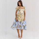 Women's dress - cross-border temu style - puff sleeve - amazon & independent website - ladies' floral print - pleated skirt