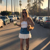 Women's european and american style straight-leg denim patchwork lace trim summer bodycon mini skirt - slimming, figure-hugging, and hot girl chic