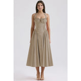 Women's summer slim-fit camisole maxi dress - european & american style fashion print halter neck lace trim dress
