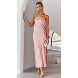Women's dress - cross-border fashion, european & american amazon style, spring/summer elegant socialite satin backless bandeau dress with print