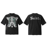 saint m t shirts  s.m vintage skeleton print crew neck pullover short sleeve top - wholesale