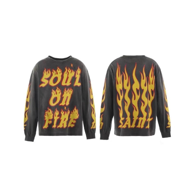 Saint m hoodie - spring/autumn s.m flame letter graphic crewneck pullover long sleeve - wholesale
