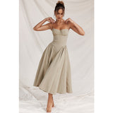 Women's summer amazon dress: french retro long dress, court style dopamine outfit, spaghetti strap dress for women