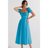Women's high-waisted summer dress - european & american style - amazon fashion - slimming, elegant, bubble sleeve, tie-waist short sleeve dress