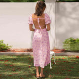 Women's dress: spring/summer european and american style, cross-border backless hot girl dress, spring collection, puff sleeve floral print dress, slimming, light luxury