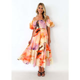 Women's dress - cross-border fashion: elegant summer print one-shoulder vacation dress - sexy, loose fit