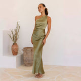 Women's sleeveless solid color sexy bandeau cami slit maxi dress - european & american amazon cross-border fashion