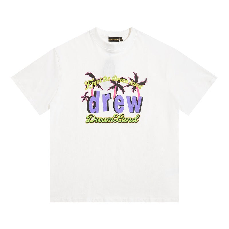 Drew house t-shirt - spring/summer collection - d@ew coconut tree letter graphic crew neck pullover short sleeve - wholesale single piece