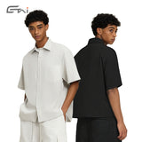 Men's boxy fit short sleeve workwear style shirt - summer casual heavyweight men's shirt