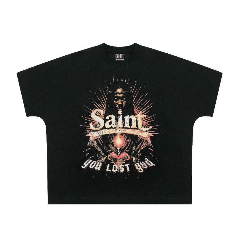 saint m t shirts  s.m character heart pattern crew neck pullover short sleeve one-piece wholesale