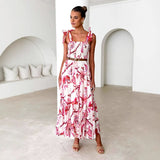 Women's dress spring and summer women's clothing cross-border suspenders elastic waist shoulder straps large swing long printingdress skirt women