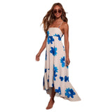 Women's summer new cross-border amazon sundress two-tone dress bohemian gown printed tie-up dress
