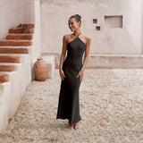 Women's dress - european & american cross-border amazon spring/summer sexy solid color slim-fit sleeveless backless elegant dress