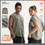 Etai men's clothing youth streetwear retro boxy sleeveless short sleeve men's high-quality pure cotton distressed tank top