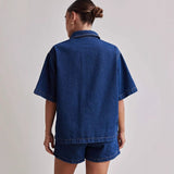 Women's pants: summer amazon cross-border european and american style casual retro loose shirt & denim shorts set - denim women's