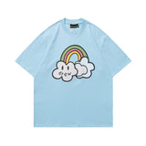Drew house t-shirt - spring/summer collection - d@ew rainbow & cloud cartoon graphic crew neck short sleeve tee
