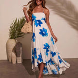 Women's summer new cross-border amazon sundress two-tone dress bohemian gown printed tie-up dress