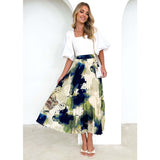 Women's dress - amazon spring/summer high-end oil painting print pleated midi skirt - european and american style drape a-line pleated skirt for women