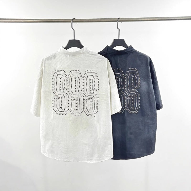 saint m t shirts Spring/autumn s.m rhinestone letter casual oversized shirt