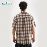 Etai men's fashion street style frayed hem plaid shirt - high quality, relaxed fit summer shirt for men