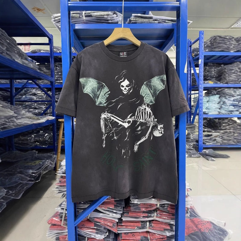 saint m t shirts  s.m. evil bat graphic crewneck pullover short sleeve t-shirt - wholesale