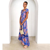 Women's dress - export quality summer maxi dress - high-end, slim-fit, v-neck, single-breasted, ruffle hem dress for women