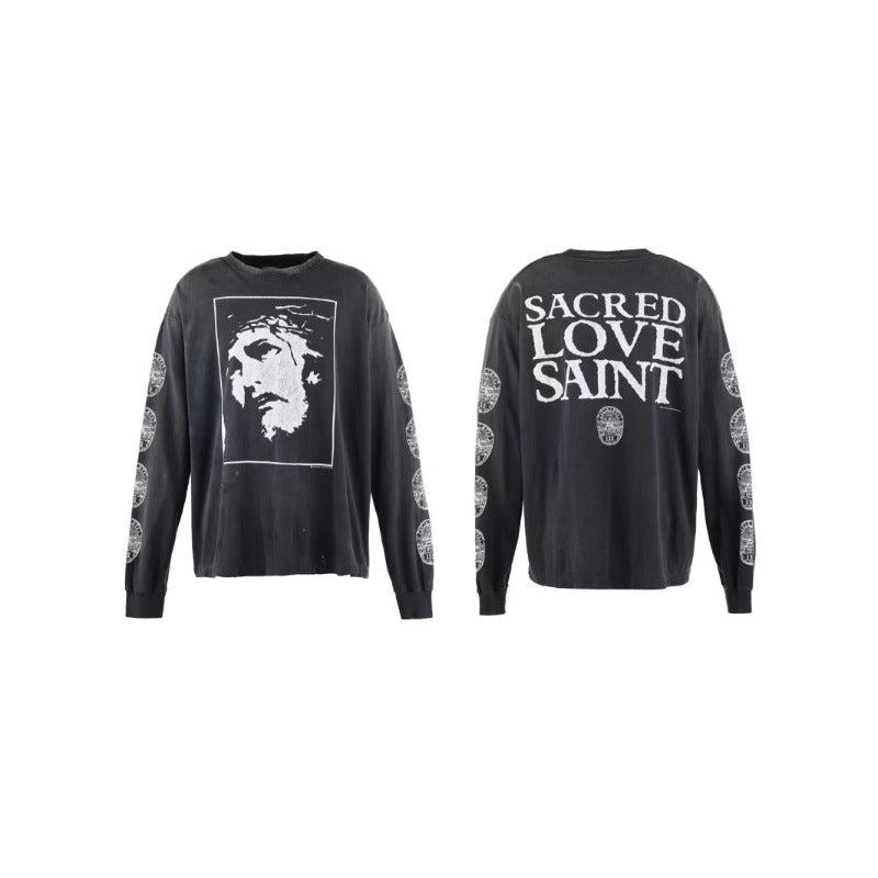 Saint m hoodie - spring/autumn - s.m character & letter graphic - crew neck pullover - long sleeve - wholesale