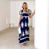 Women's dress - summer amazon independent site fashion cross-border women's clothing - vacation style printed beach dress - shirred dress for women