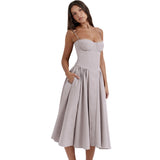 Women's summer amazon dress: french retro long dress, court style dopamine outfit, spaghetti strap dress for women