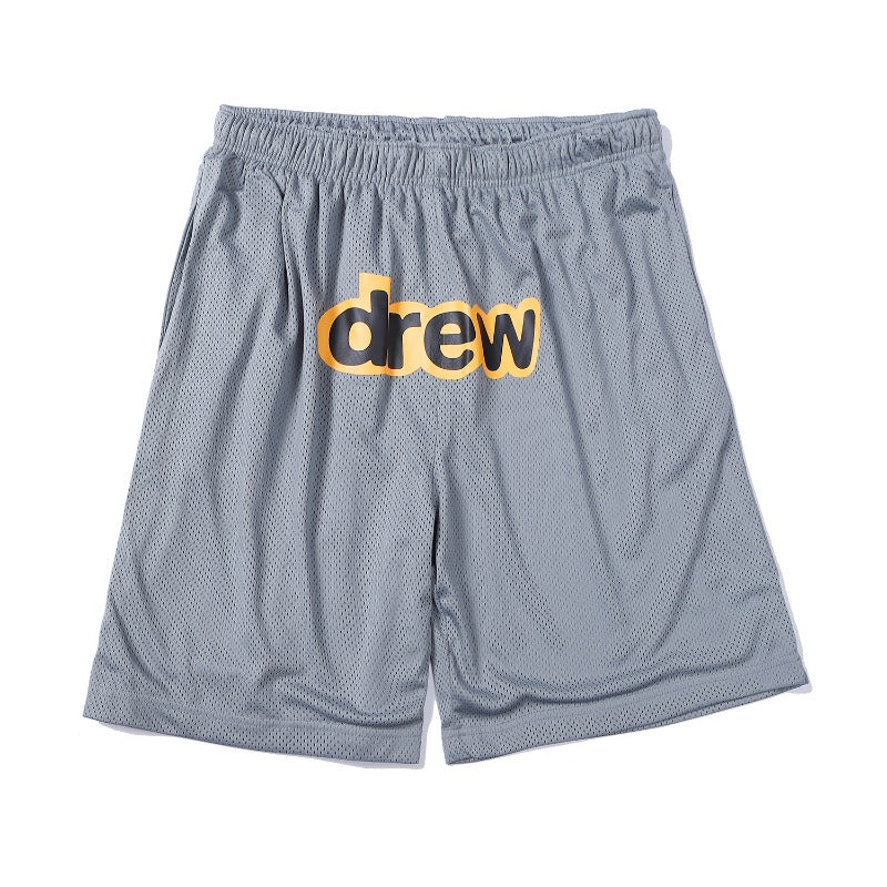 Drew house pants spring/summer european and american streetwear smiley face letter print mesh drawstring casual short sleeve top