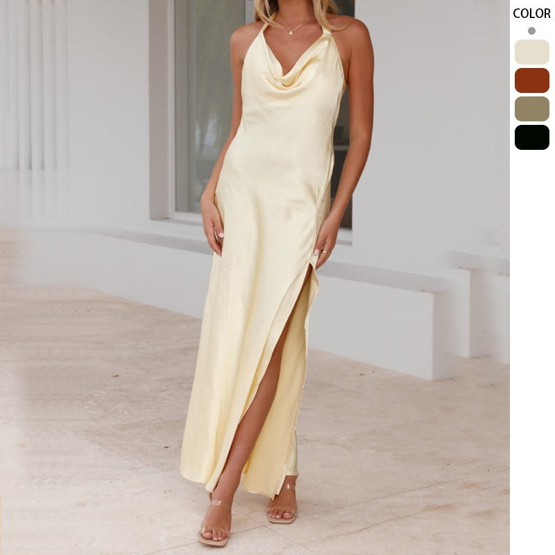 Women's dress - european & american style - amazon hot seller - sexy slit - slim fit - fashionable sleeveless long slip dress